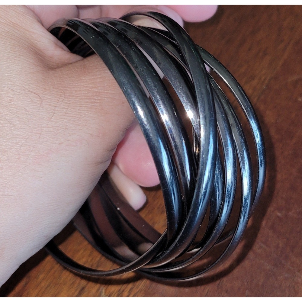 Unbranded Bracelet‎ 8 Gunmetal Bangles Solid Shiny - Picture 4 of 4